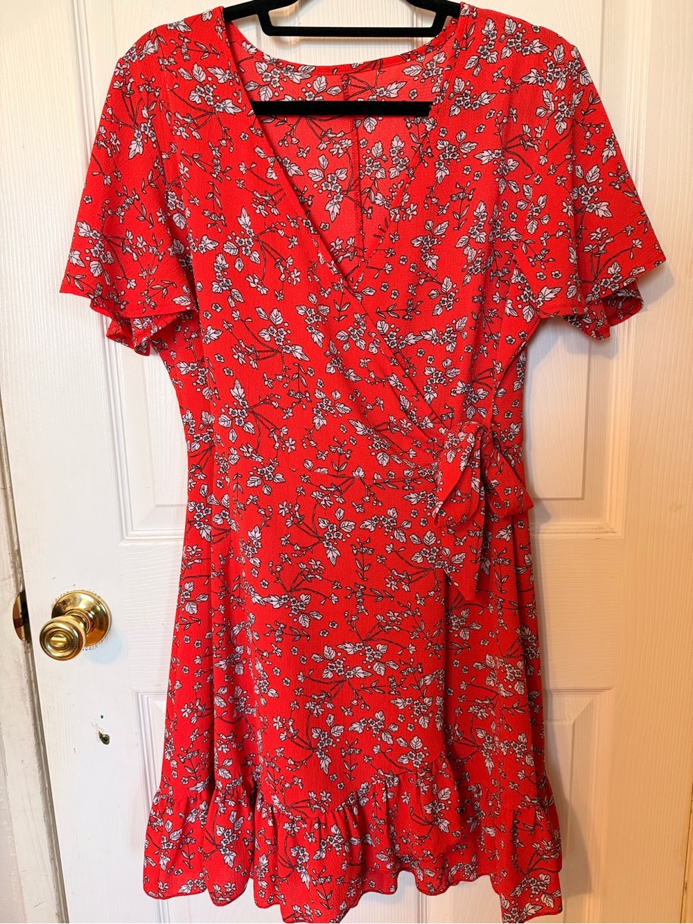 Amazon Red Floral Wrap-Style Mini Dress